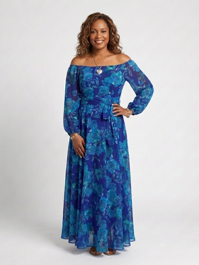 Women's Off-Shoulder Maxi Dress with Relaxed Fit