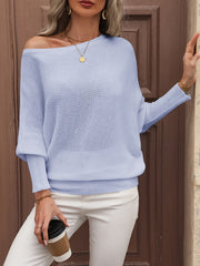 Women's Off Shoulder Puff Sleeve Sweater with Relaxed Fit