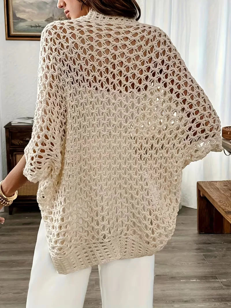 Women's Openwork Crochet Cardigan with Relaxed Fit for Effortless Style