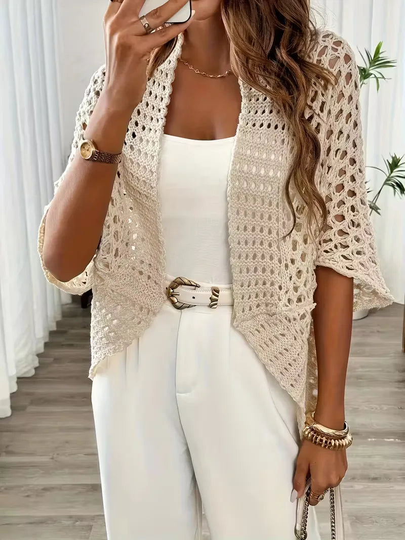 Women's Openwork Crochet Cardigan with Relaxed Fit for Effortless Style