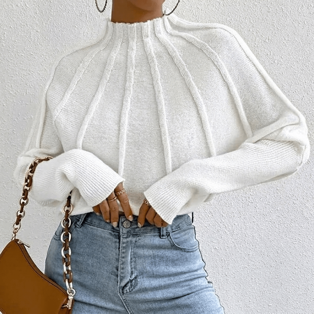 Women's Oversized Batwing Sleeve Knit Jumper with Mock Neck - Cozy