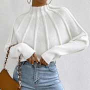 Women's Oversized Batwing Sleeve Knit Jumper with Mock Neck - Cozy