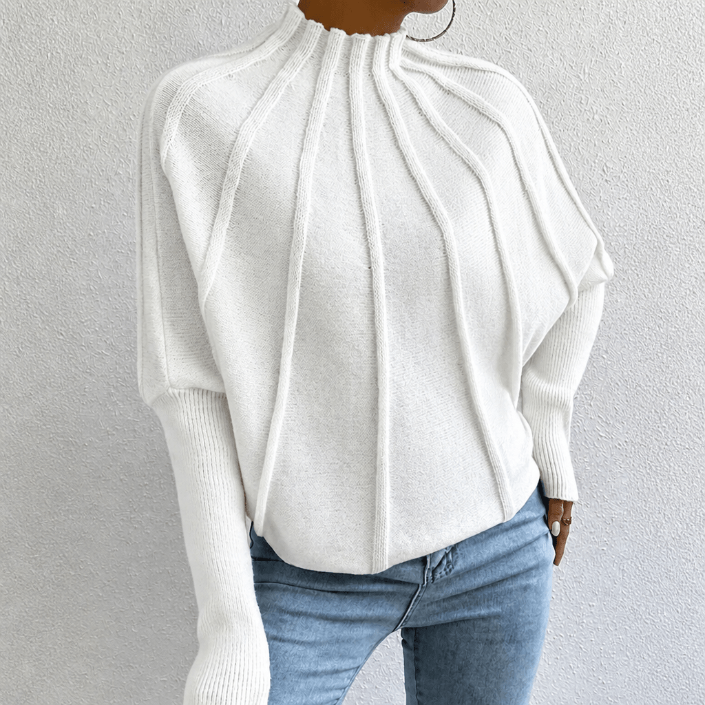Women's Oversized Batwing Sleeve Knit Jumper with Mock Neck - Cozy