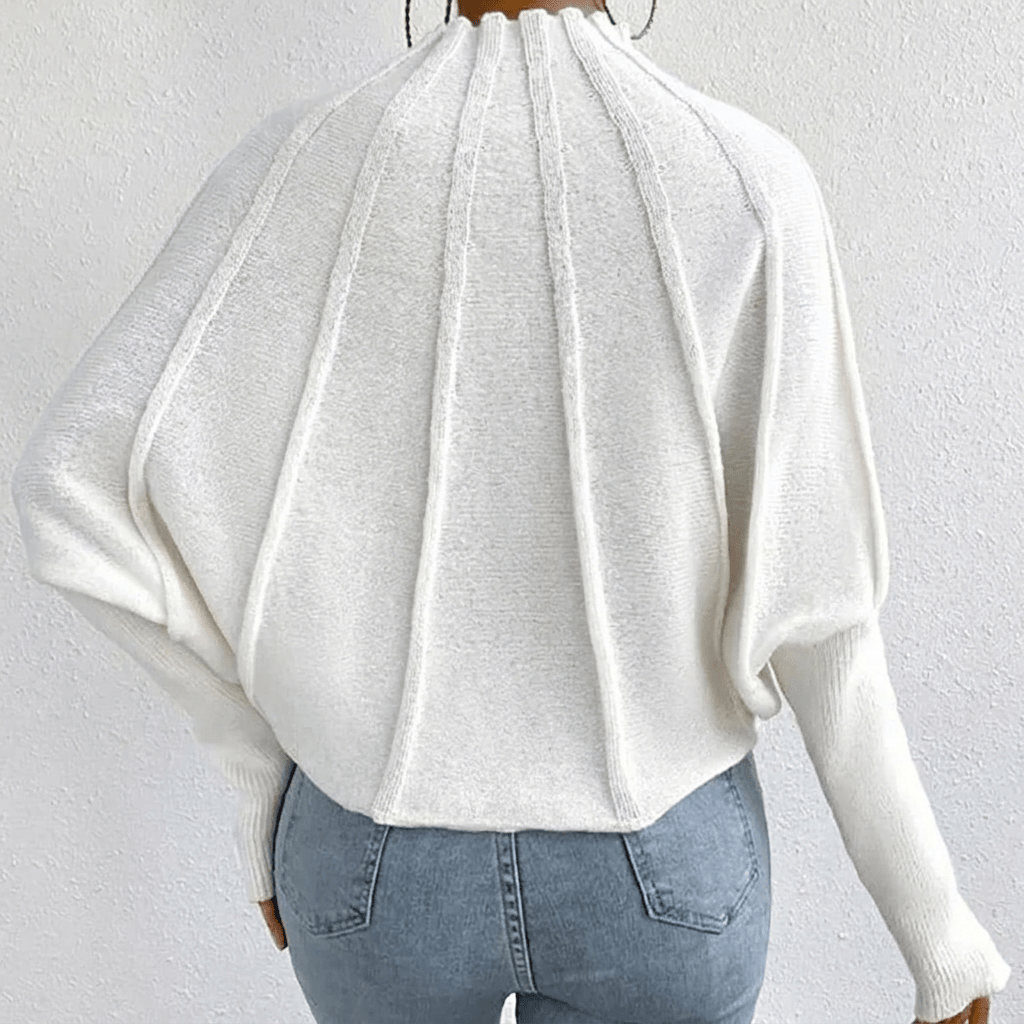 Women's Oversized Batwing Sleeve Knit Jumper with Mock Neck - Cozy