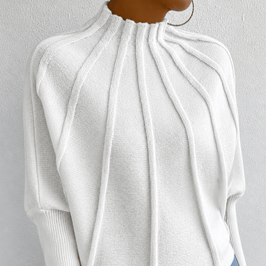 Women's Oversized Batwing Sleeve Knit Jumper with Mock Neck - Cozy