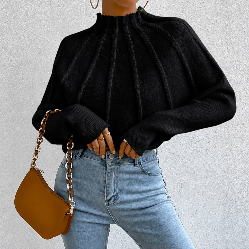 Women's Oversized Batwing Sleeve Knit Jumper with Mock Neck - Cozy
