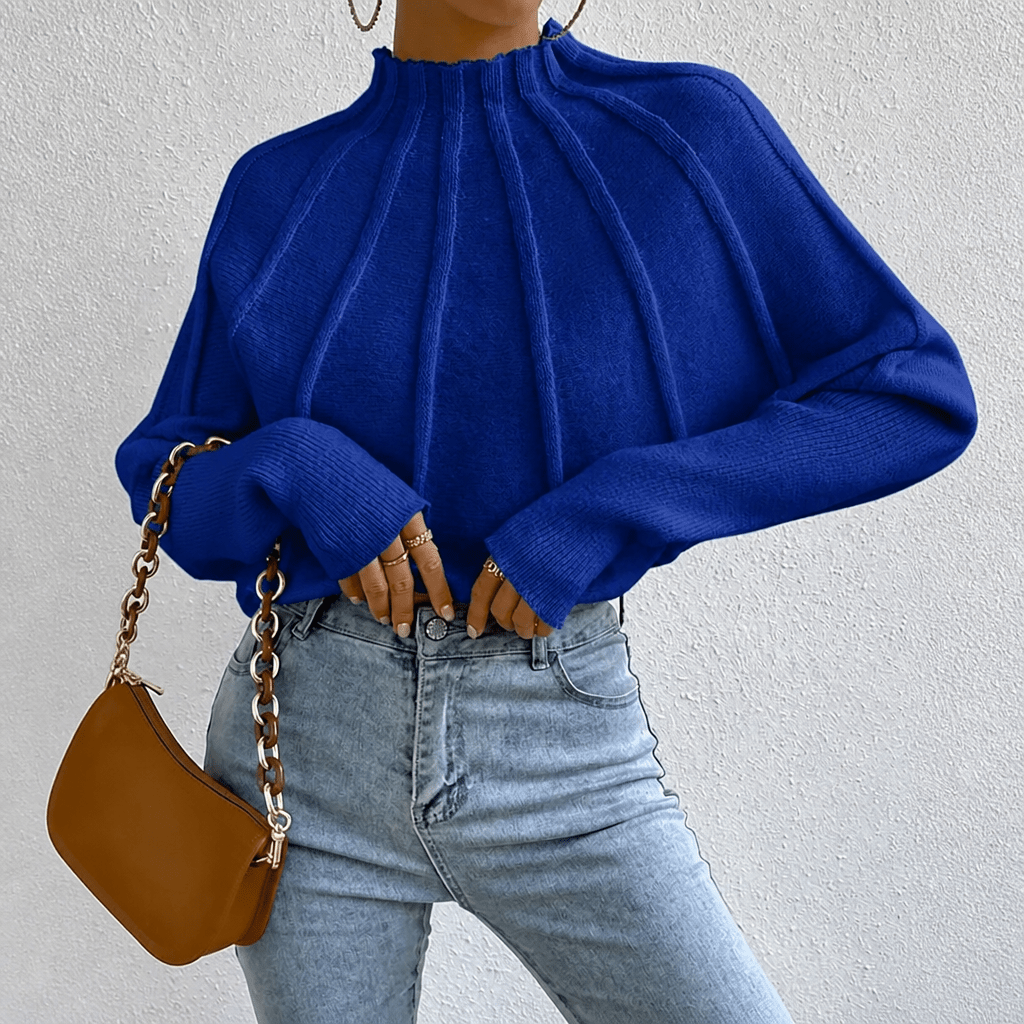 Women's Oversized Batwing Sleeve Knit Jumper with Mock Neck - Cozy