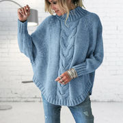 Women's Oversized Chunky Cable Knit Turtleneck Sweater in Gray