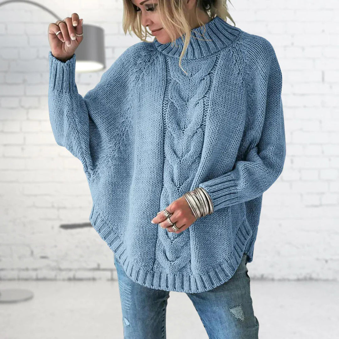 Women's Oversized Chunky Cable Knit Turtleneck Sweater in Gray