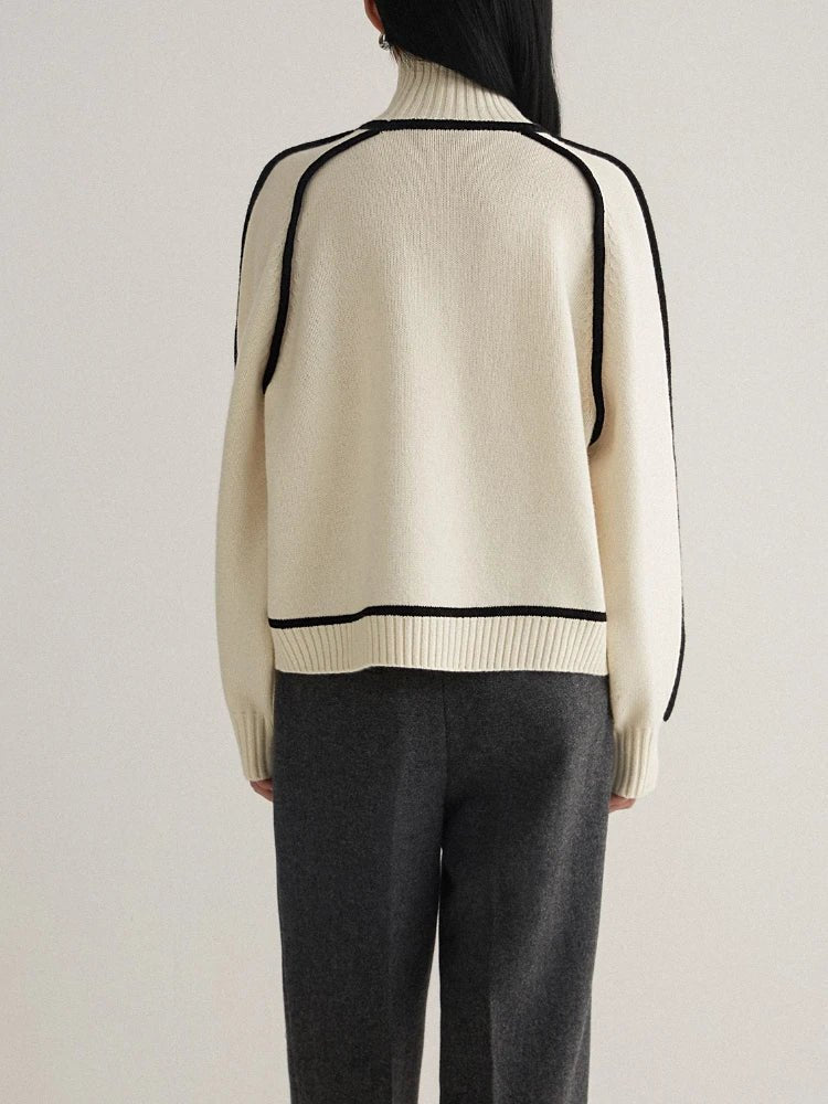Women's Oversized Colorblock Turtleneck Sweater with Cozy Fit