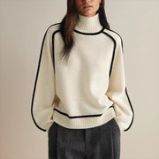 Women's Oversized Colorblock Turtleneck Sweater with Cozy Fit