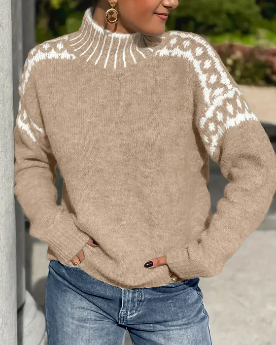 Women's Oversized Double-Knit Waffle Sweater with Cozy Relaxed Fit