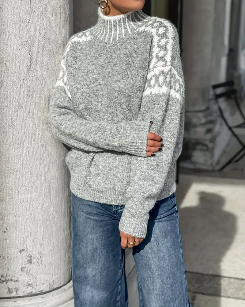 Women's Oversized Double-Knit Waffle Sweater with Cozy Relaxed Fit