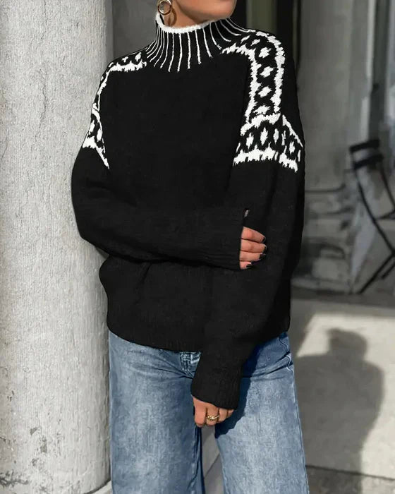 Women's Oversized Double-Knit Waffle Sweater with Cozy Relaxed Fit