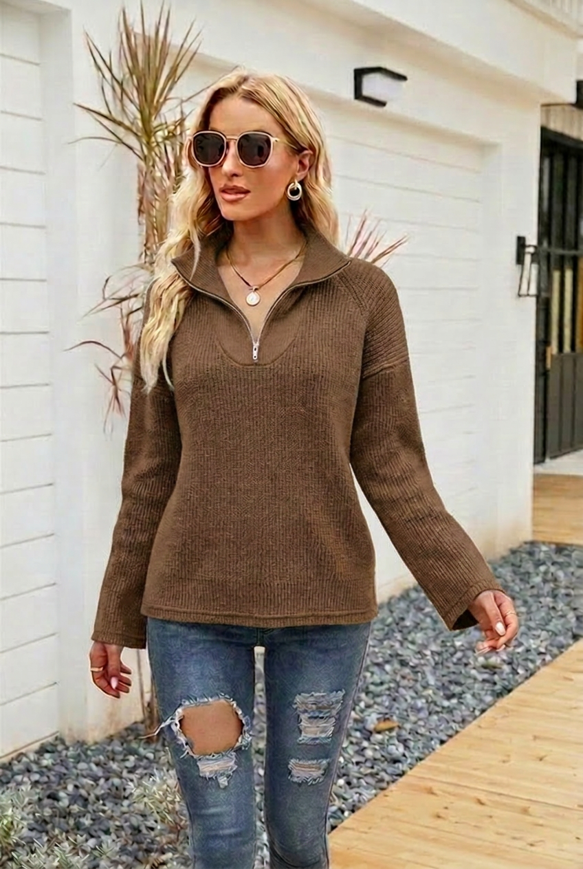 Women's Oversized Half-Zip Knitted Jumper with Relaxed Fit