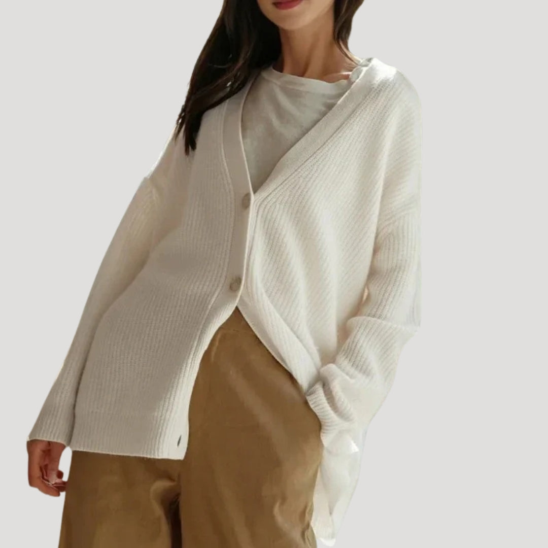 Women's Oversized Knit Cardigan with V-Neck