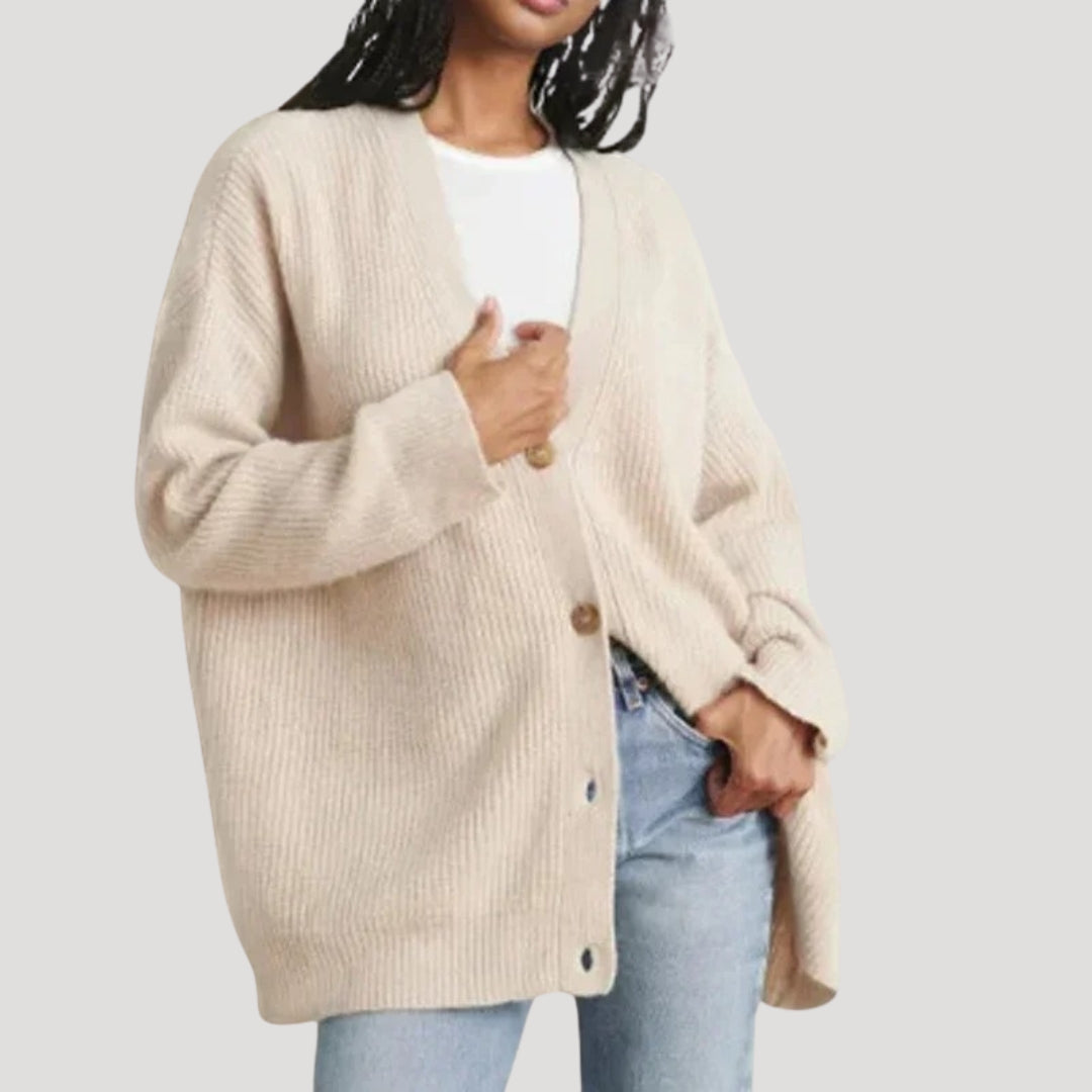Women's Oversized Knit Cardigan with V-Neck
