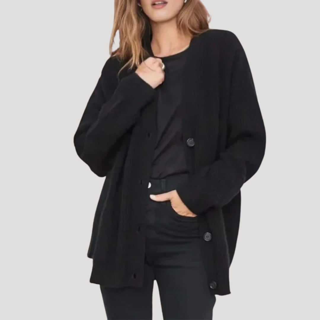 Women's Oversized Knit Cardigan with V-Neck