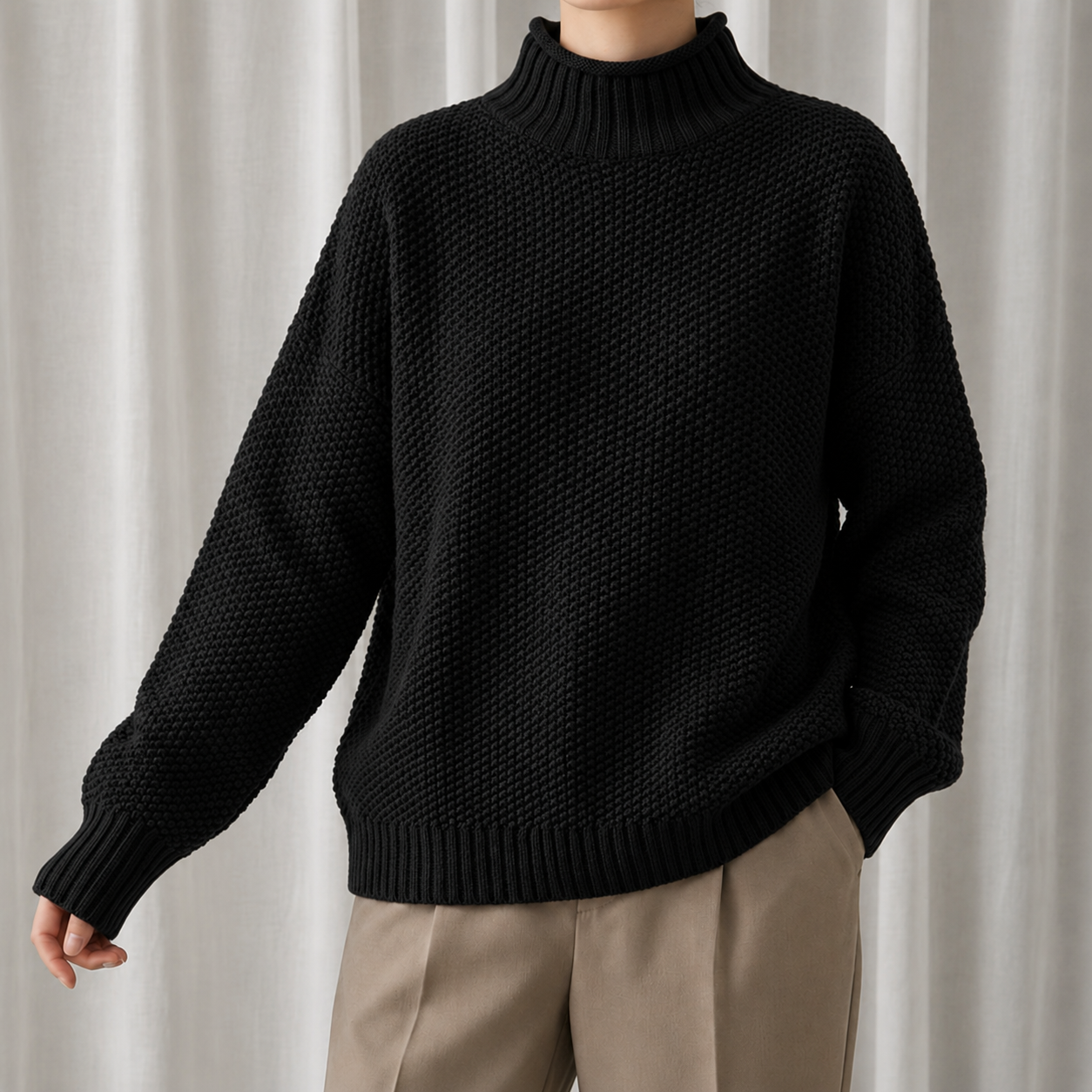 Women's Oversized Mock Neck Sweater in Cozy Knit for Fall/Winter