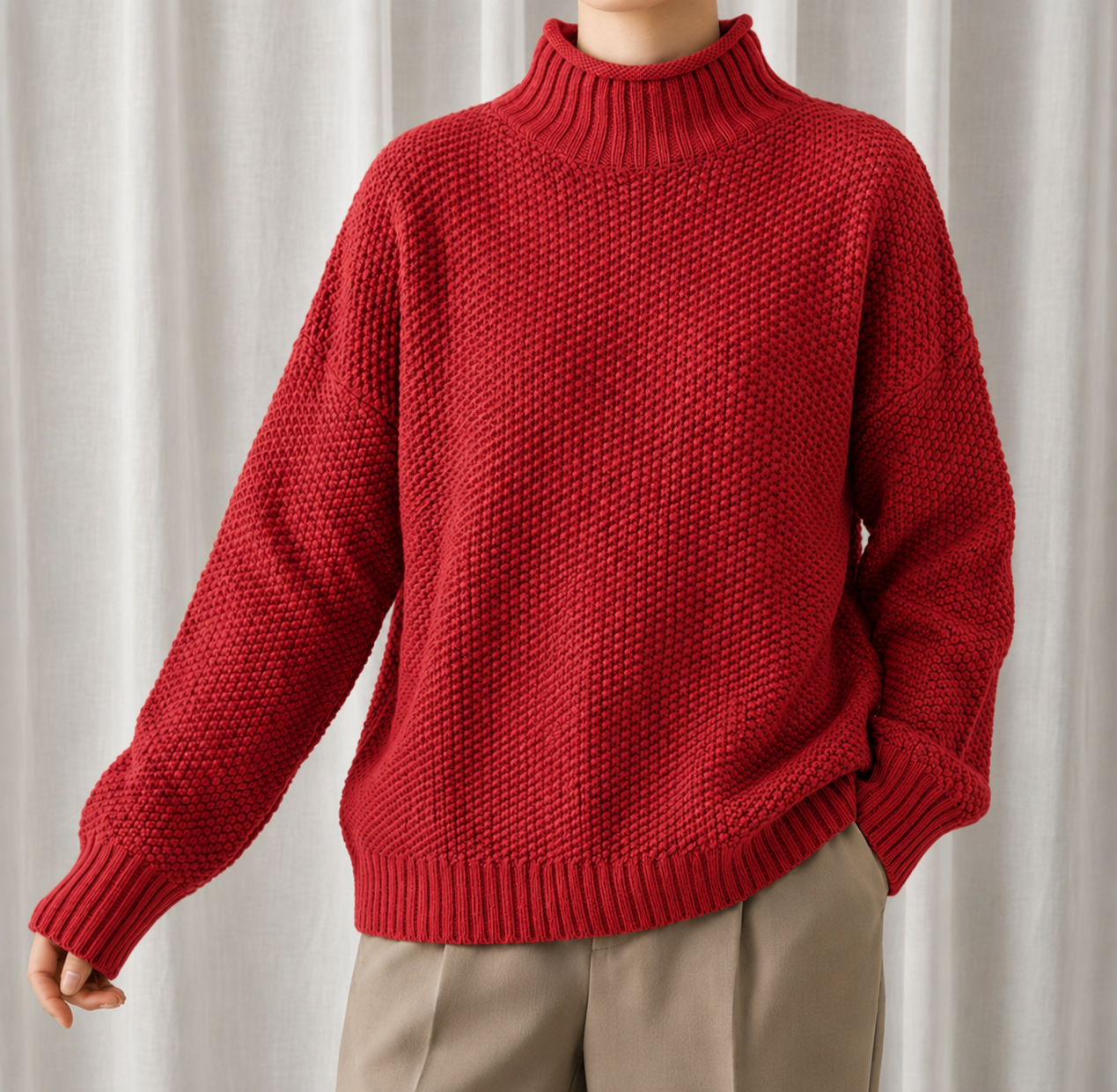 Women's Oversized Mock Neck Sweater in Cozy Knit for Fall/Winter