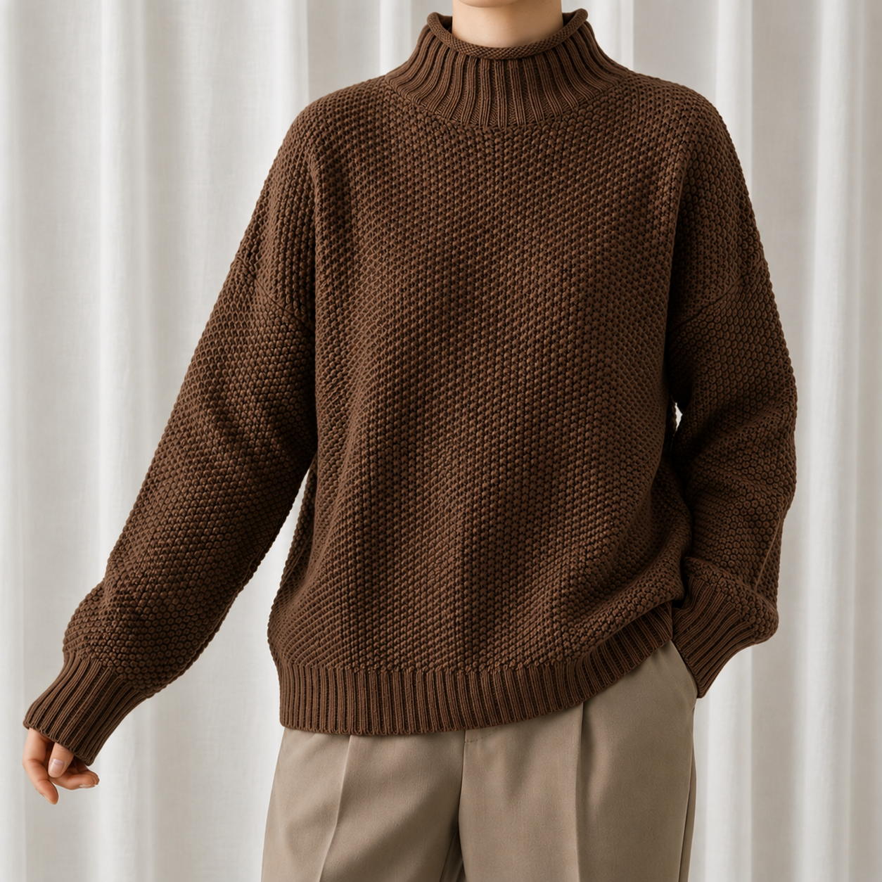 Women's Oversized Mock Neck Sweater in Cozy Knit for Fall/Winter