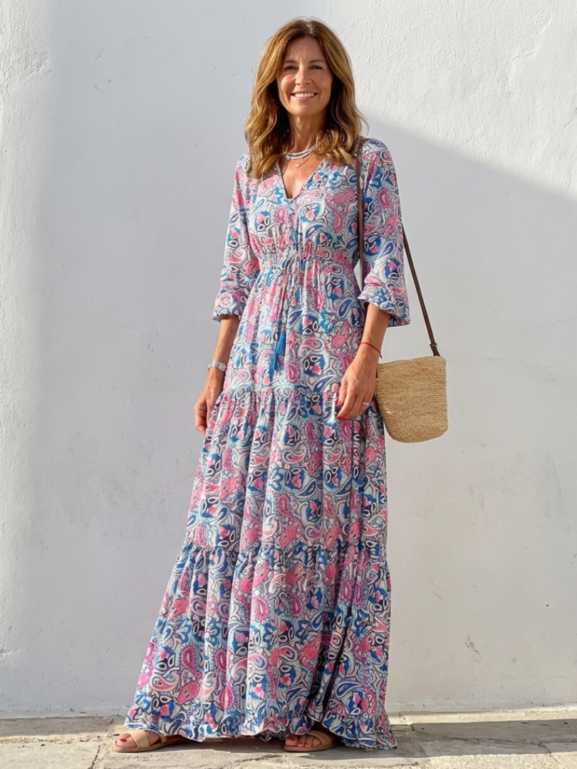 Women's Paisley Long Sleeve Maxi Dress
