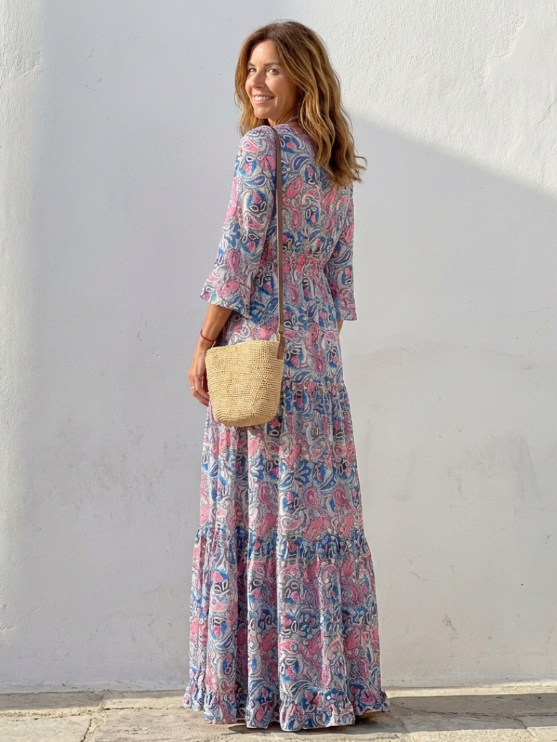 Women's Paisley Long Sleeve Maxi Dress
