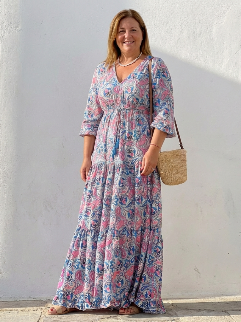 Women's Paisley Long Sleeve Maxi Dress