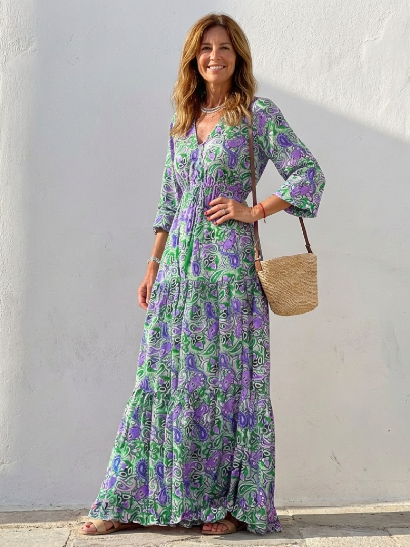 Women's Paisley Long Sleeve Maxi Dress