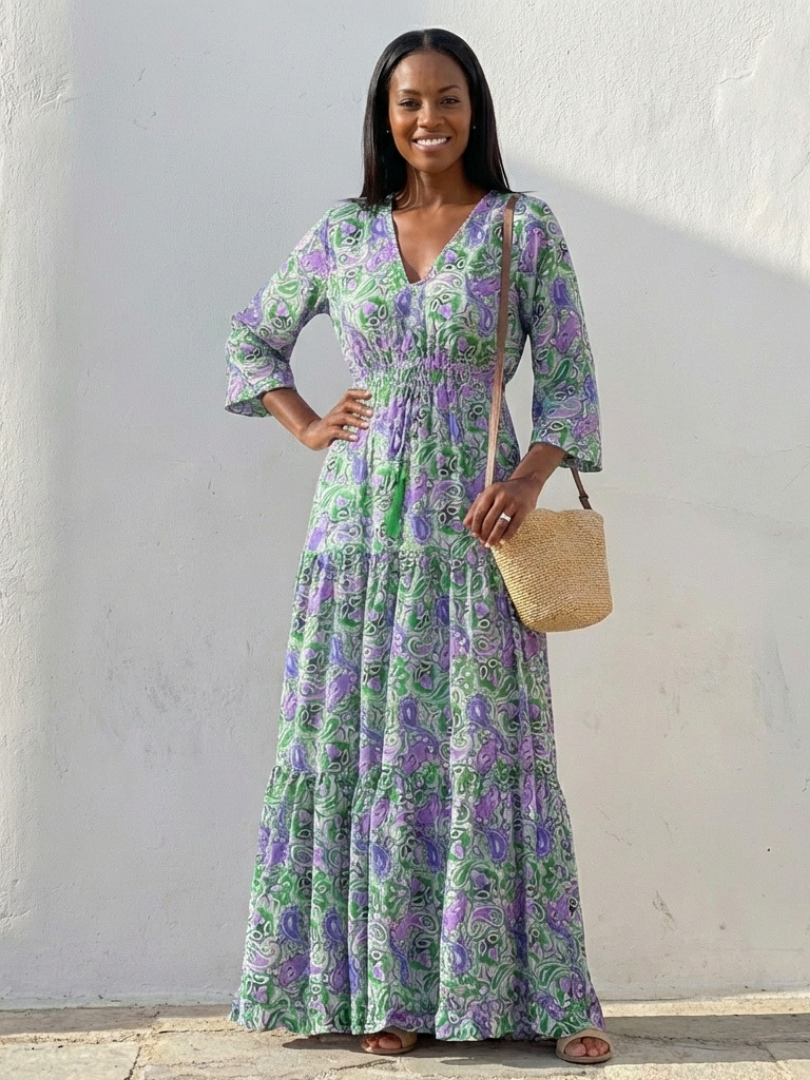 Women's Paisley Long Sleeve Maxi Dress