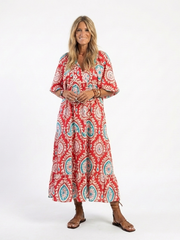 Women's Paisley Print Midi Dress with Flattering Cut