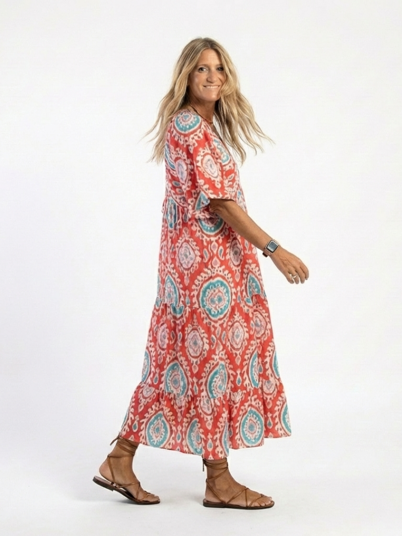 Women's Paisley Print Midi Dress with Flattering Cut