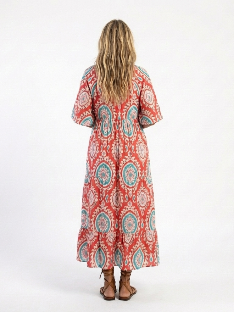 Women's Paisley Print Midi Dress with Flattering Cut