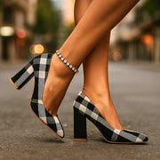 Women's Black Plaid Pumps with Cushioned Insole