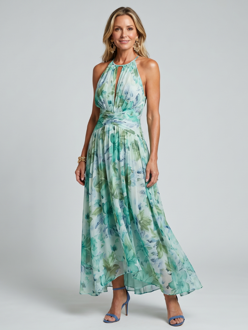 Women's Pleated Backless Midi Dress