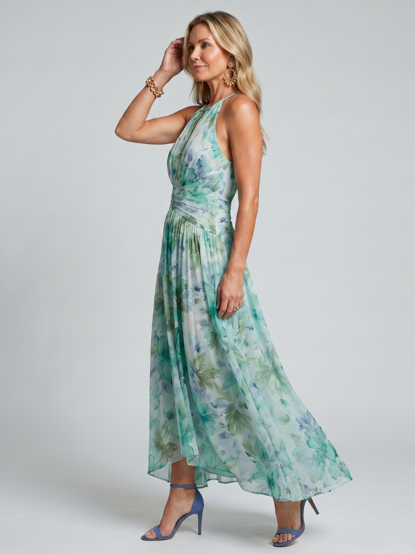 Women's Pleated Backless Midi Dress