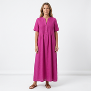 Women's Pleated Long Sleeve Maxi Dress with Flared Cut