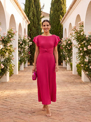 Women's Pleated Maxi Evening Dress with Flowing Silhouette