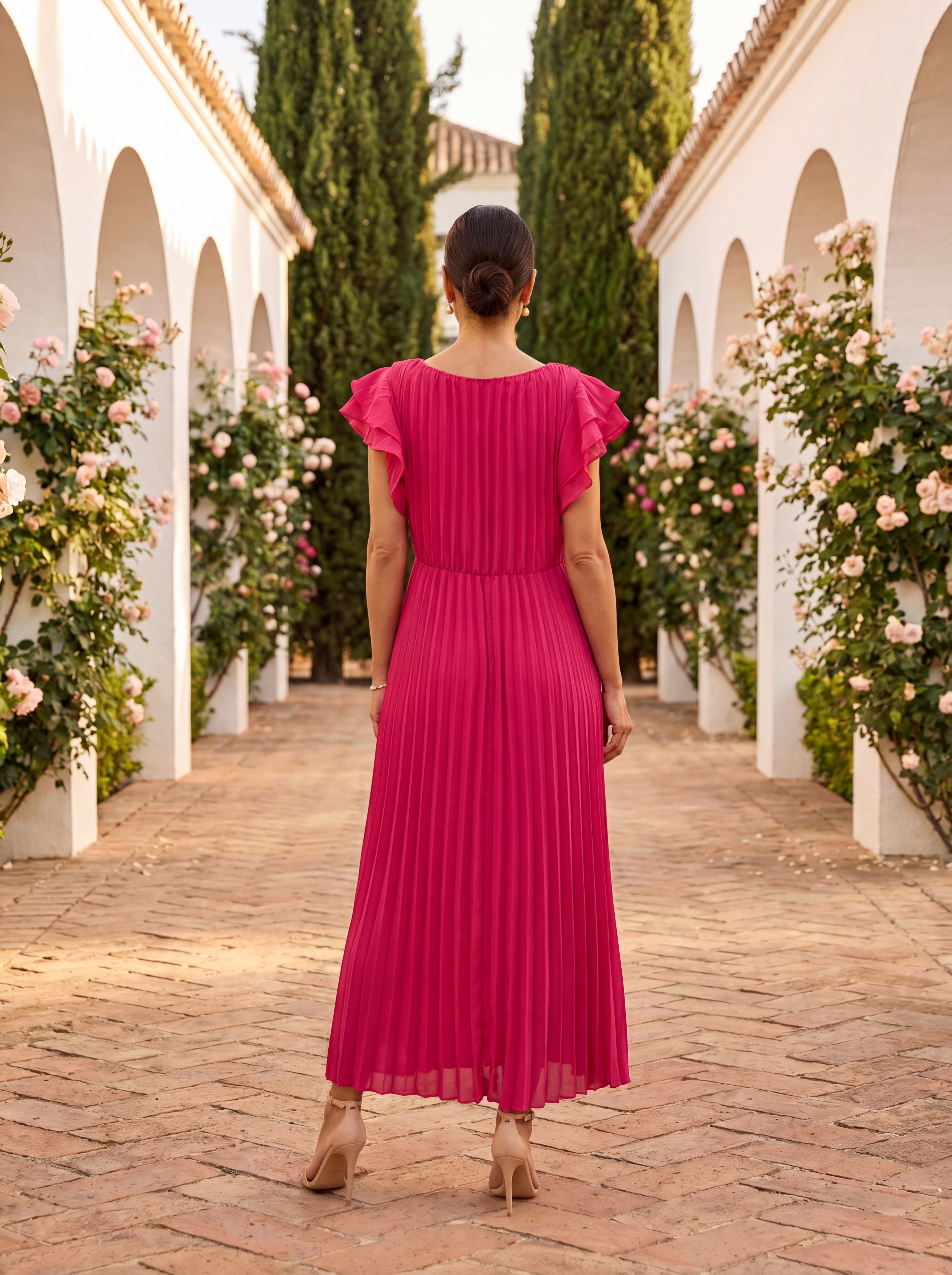Women's Pleated Maxi Evening Dress with Flowing Silhouette