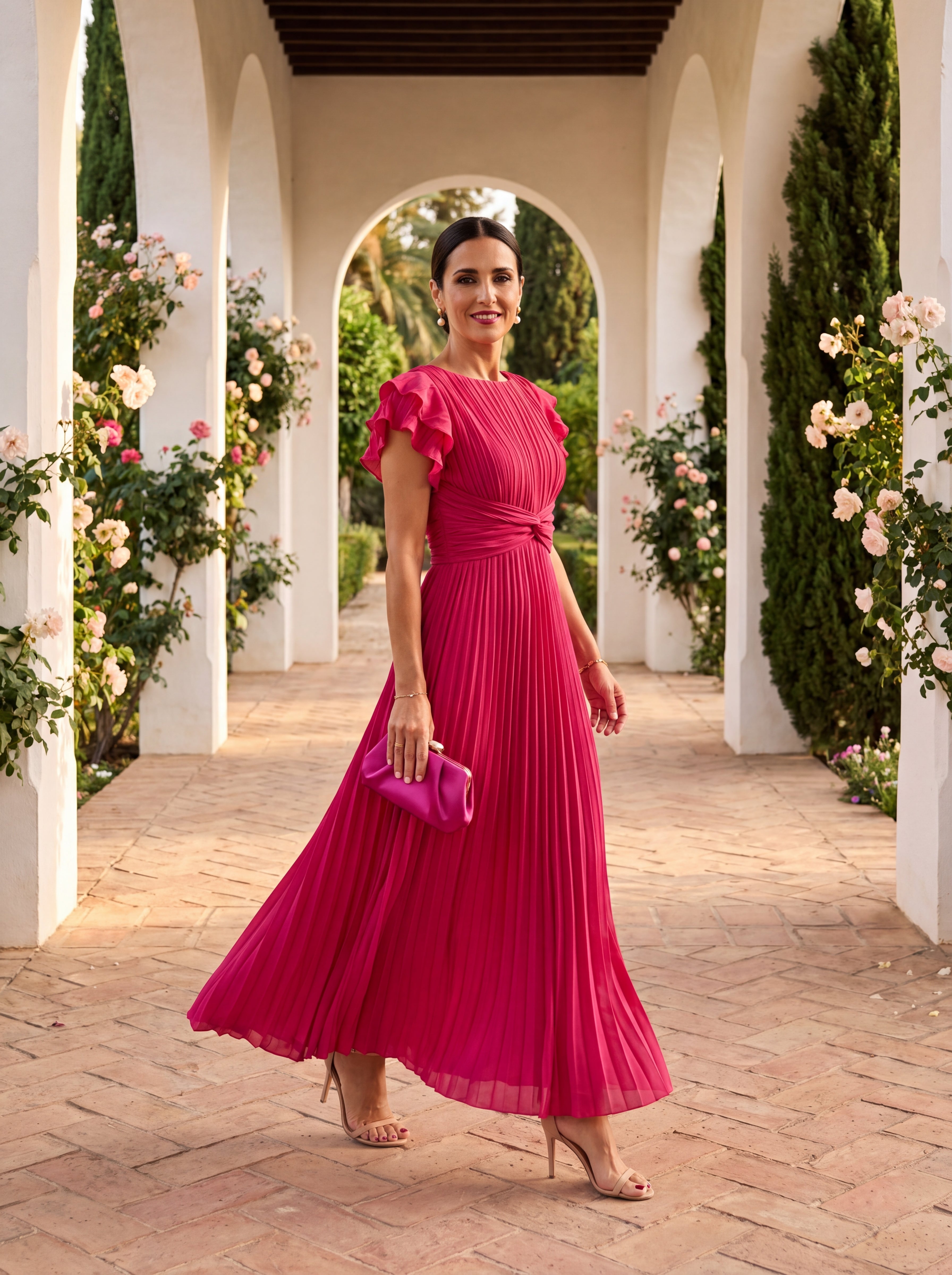 Women's Pleated Maxi Evening Dress with Flowing Silhouette