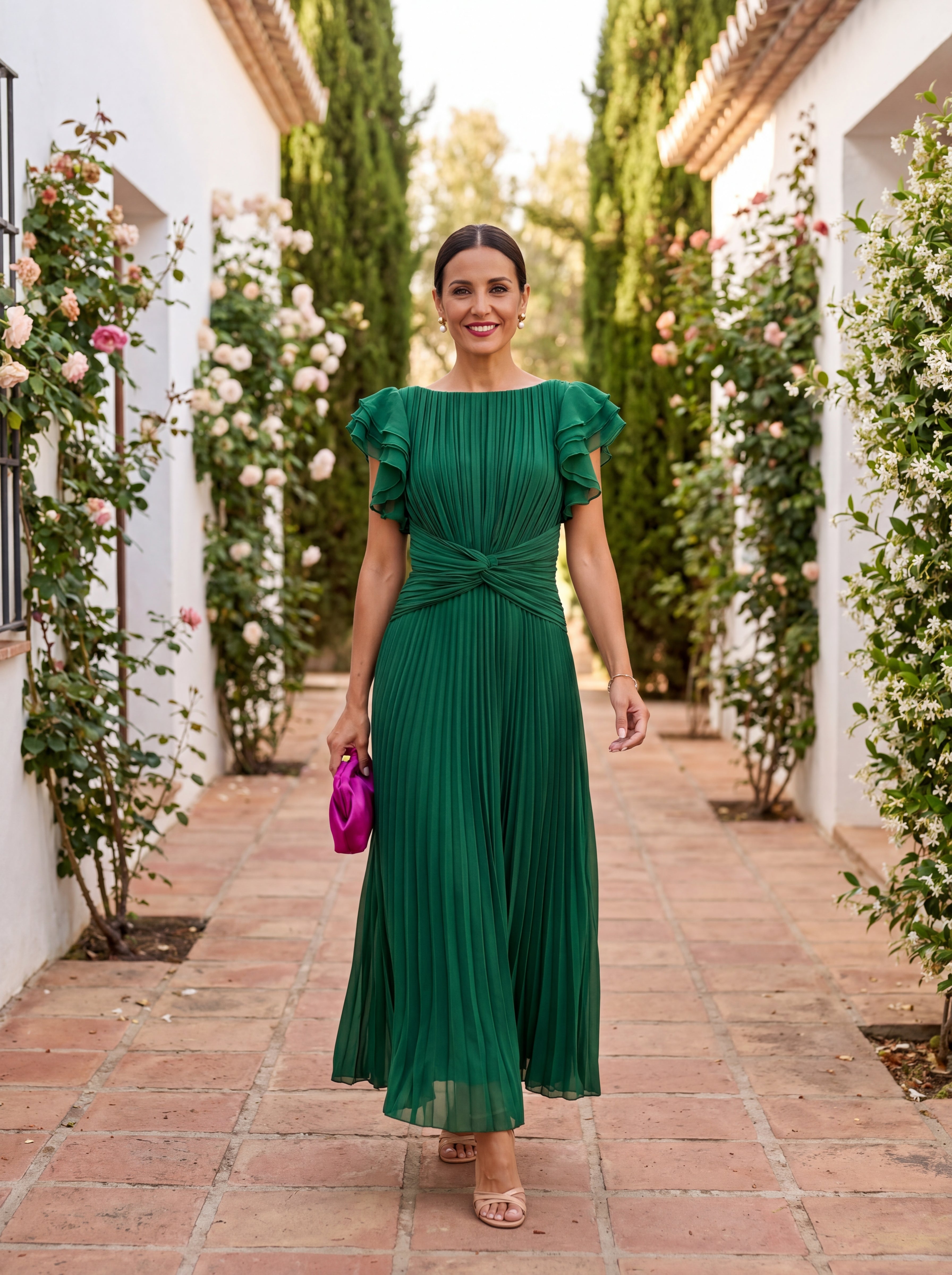 Women's Pleated Maxi Evening Dress with Flowing Silhouette