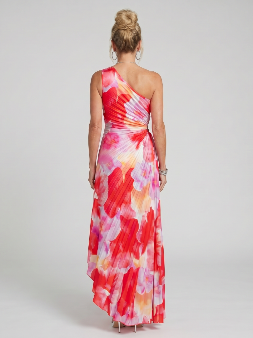 Women's Pleated One Shoulder Midi Dress