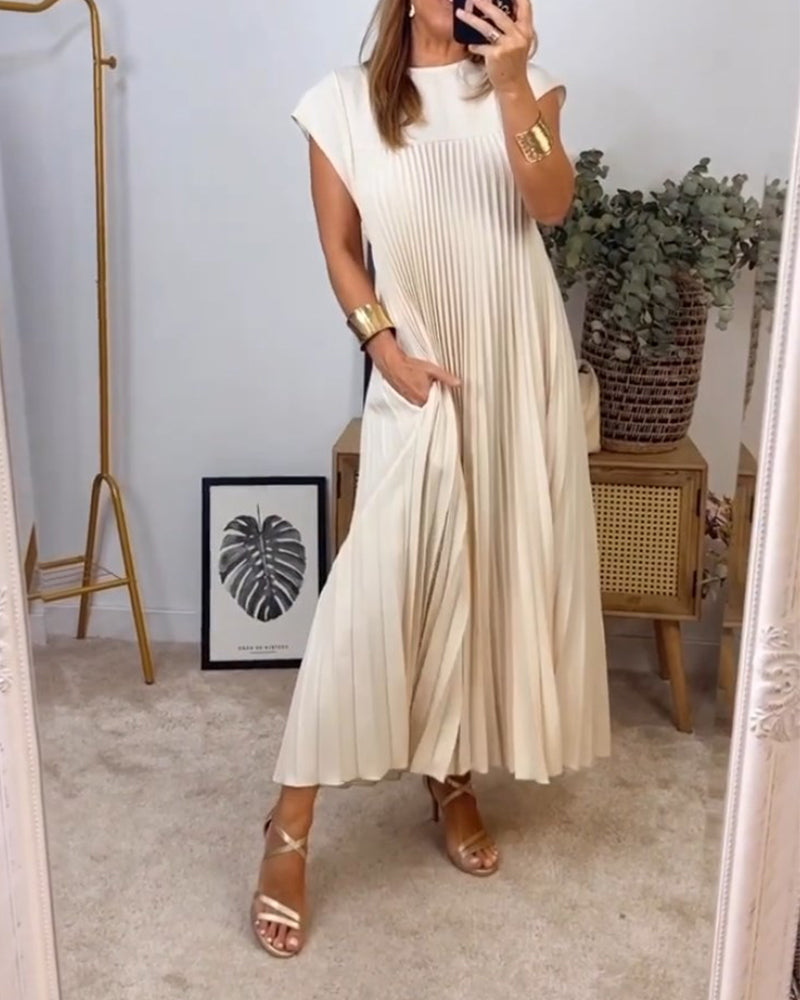 Women's Pleated Sleeveless Midi Dress with Elegant Design