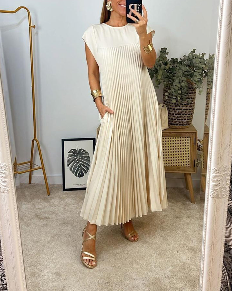 Women's Pleated Sleeveless Midi Dress with Elegant Design