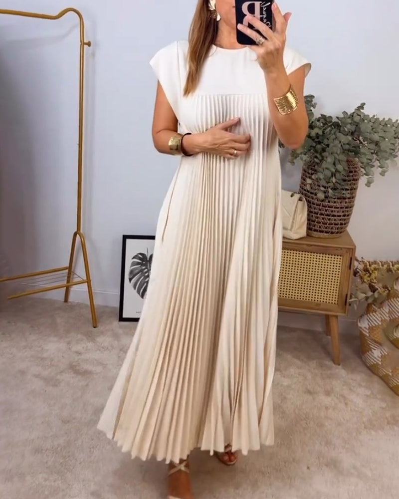 Women's Pleated Sleeveless Midi Dress with Elegant Design