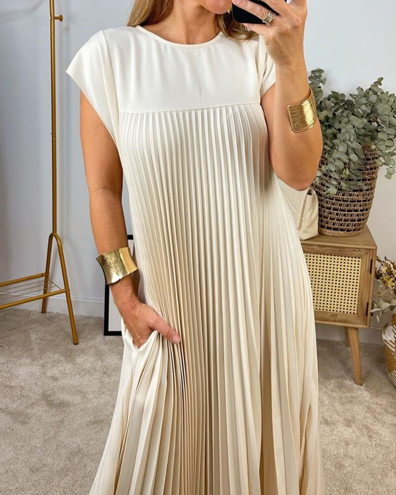 Women's Pleated Sleeveless Midi Dress with Elegant Design
