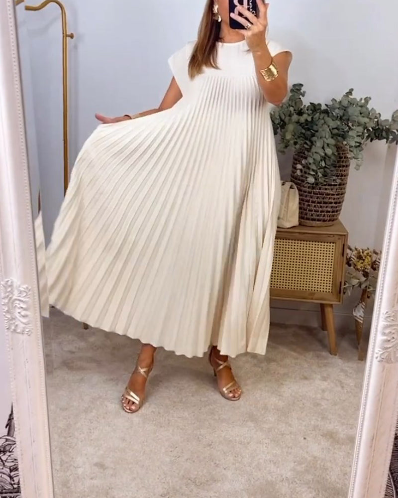 Women's Pleated Sleeveless Midi Dress with Elegant Design