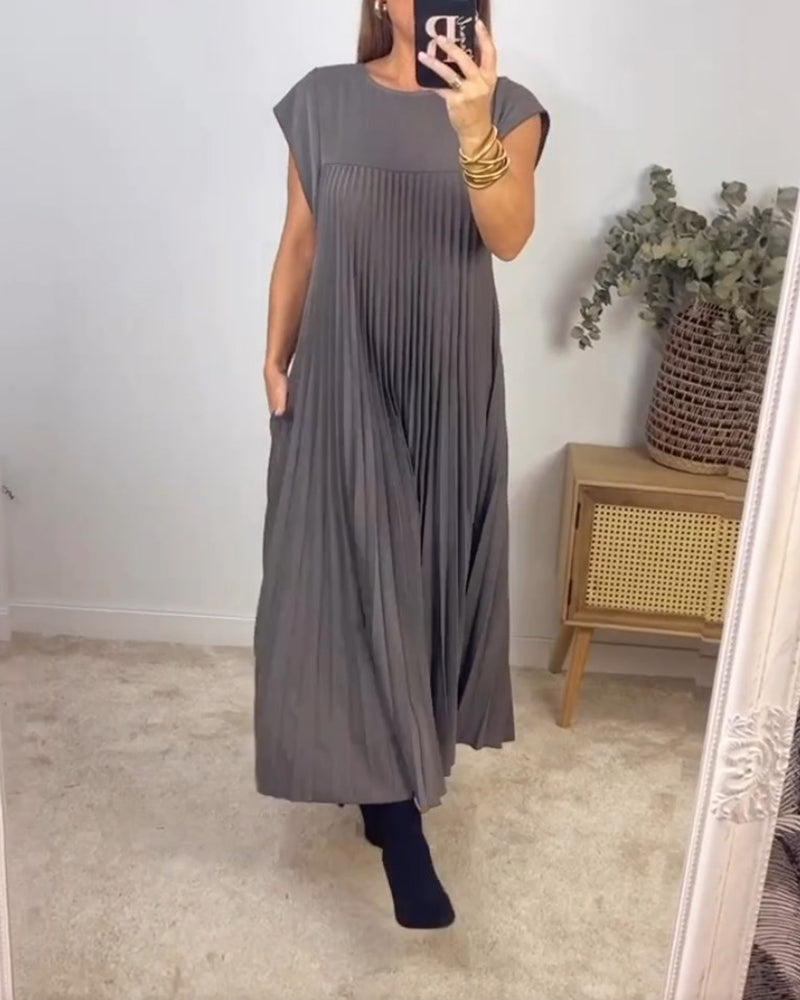 Women's Pleated Sleeveless Midi Dress with Elegant Design