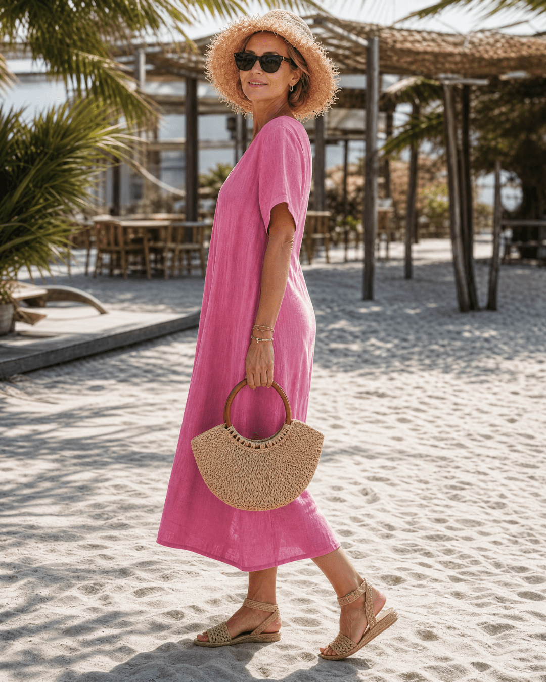 Women's Pleated V-Neck Midi Dress