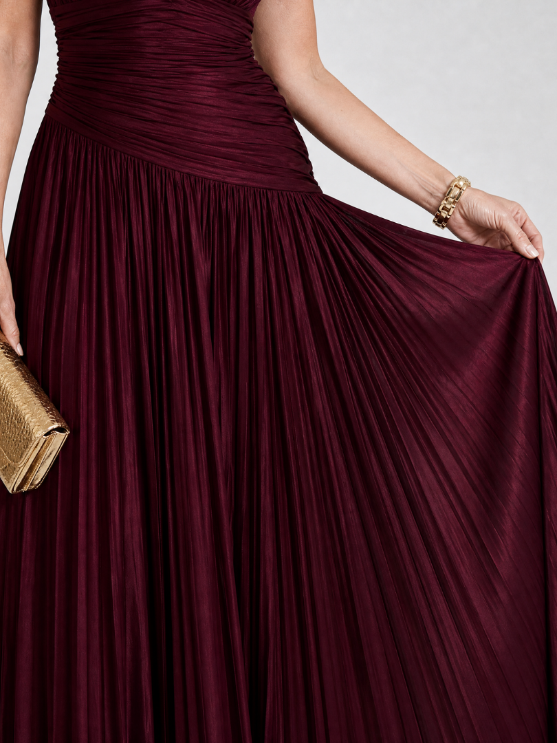 Women's Pleated V-Neck Midi Dress